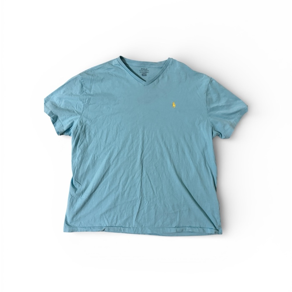 Polo Ralph Lauren V-Neck T Shirt XL Classic Fit rare teal Blue Yellow Pony Logo